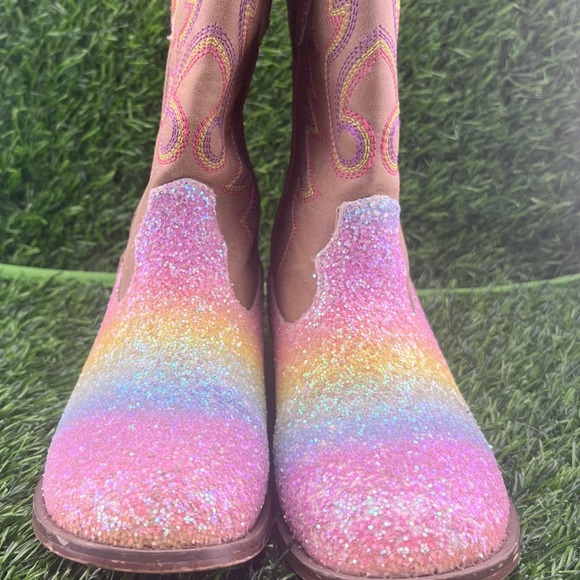 Girls Rainbow Glitter Western Boots Cottagecore Fairycore Cowboy Size 11 🌈✨ - Picture 2 of 8